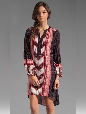 NWT Free People Boho Peacemaker Dress in Black Multi Print Size XS